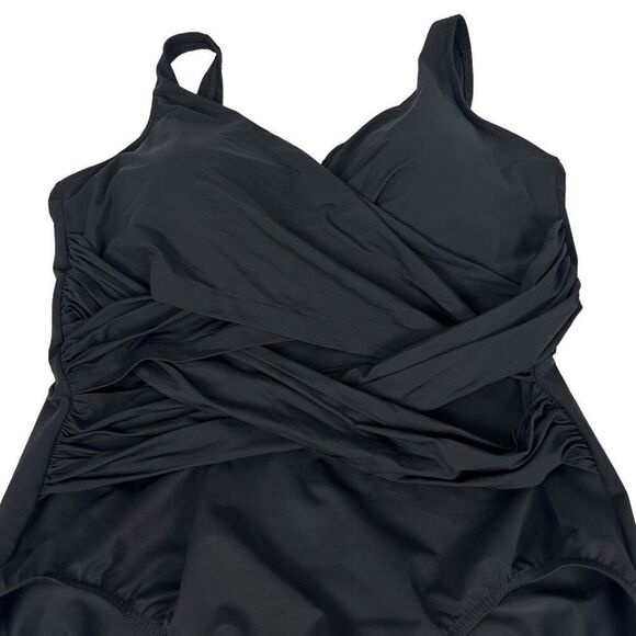 Lands End Womens Plus Size SlenderSuit Tummy Control V-neck Wrap One Piece Swims - Picture 4 of 11